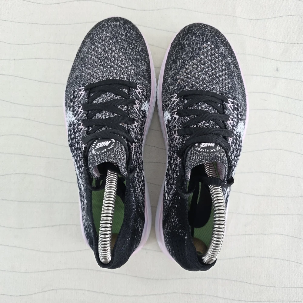 Nike Womens Free RN Flyknit Black Pink White Running Shoes 2019 942839-007 Sz 7